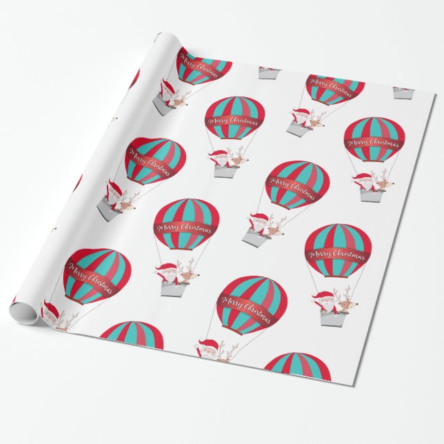 Santa's Balloon Ride God jul Presentpapper (Utrullad)