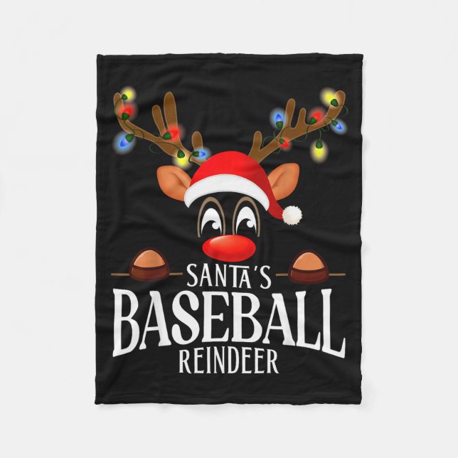 Santa's Baseball Reindeer Funny Xmas Matching Pjs  Fleecefilt (Framsidan)