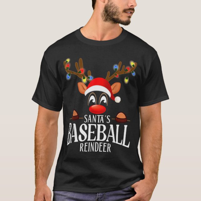 Santa's Baseball Reindeer Funny Xmas Matching Pjs  T Shirt (Framsida)