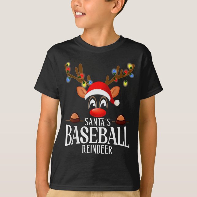 Santa's Baseball Reindeer Funny Xmas Matching Pjs  T Shirt (Framsida)