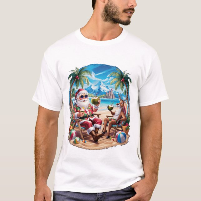 Santa's Beach Getaway - Funny Helgdag Vacation T Shirt (Framsida)