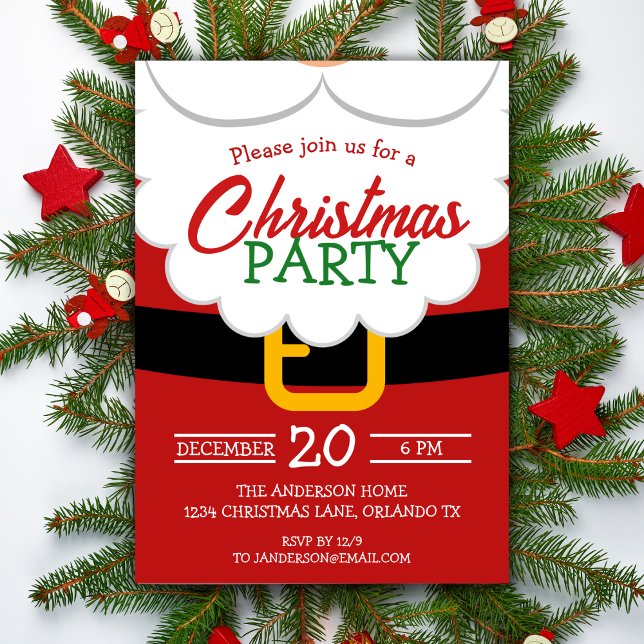 Santa's Beard och Bälte Helgdag jul Party Inbjudningar (Santa's Beard And Belt Holiday Christmas Party Invitation)