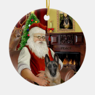 Santa's - Belgiska Malinois Julgransprydnad Keramik