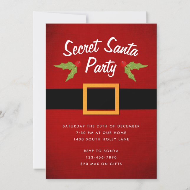 Santa's Belly Secret Santa Party Inbjudningar (Framsida)