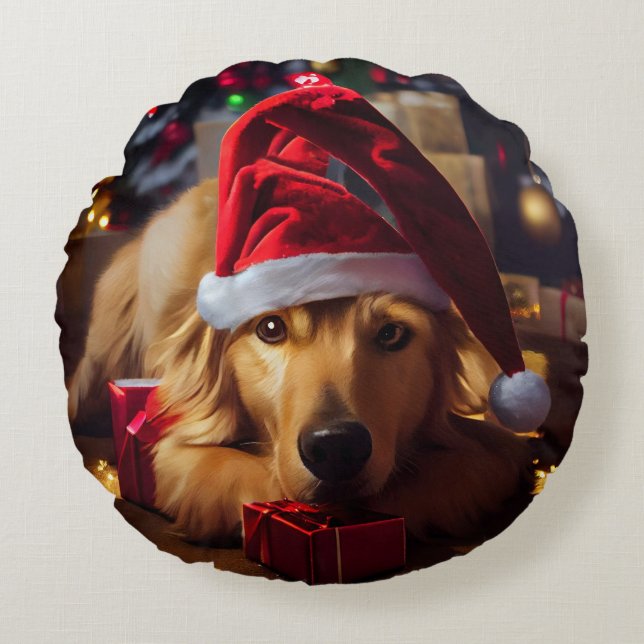 Santa's Best Friend Rund Kudde (Framsidan)