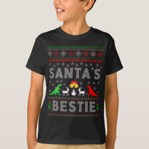 Santa's Bestie Dino Vinterjul Ugly Sweater T Shirt