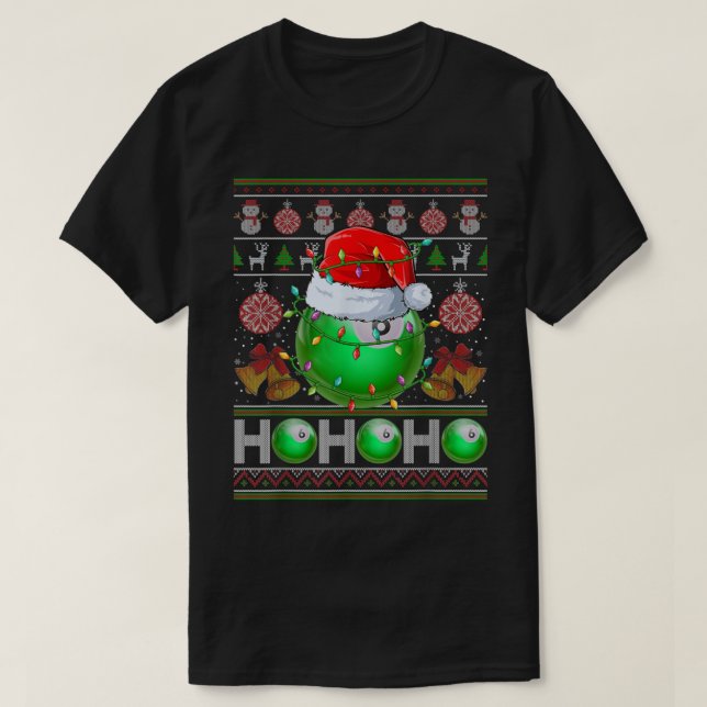 Santas Billiard Boll Julafton Träd Ljus Ugly Chris T Shirt (Design framsida)