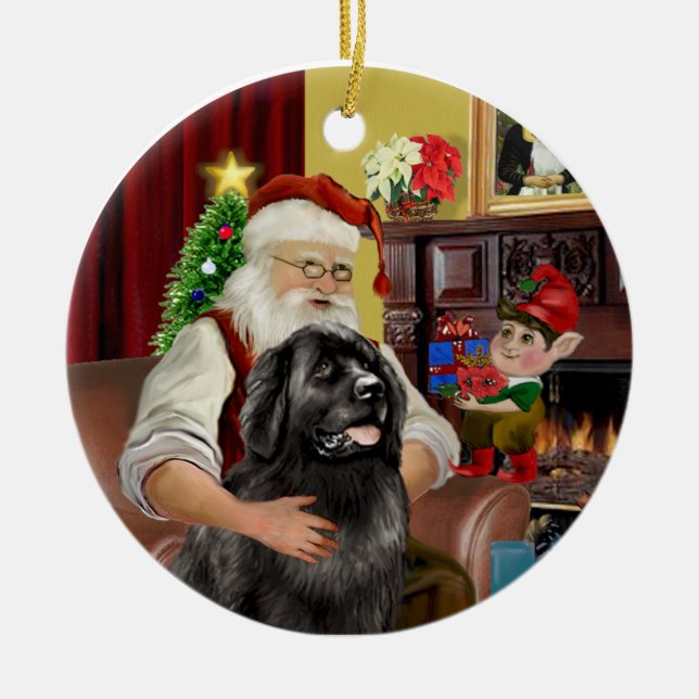 Santa's Black Newfoundland #2 Julgransprydnad Keramik (Framsidan)