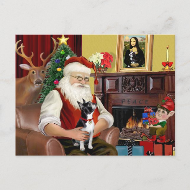 Santa's Boston Terrier Helg Vykort (Framsida)