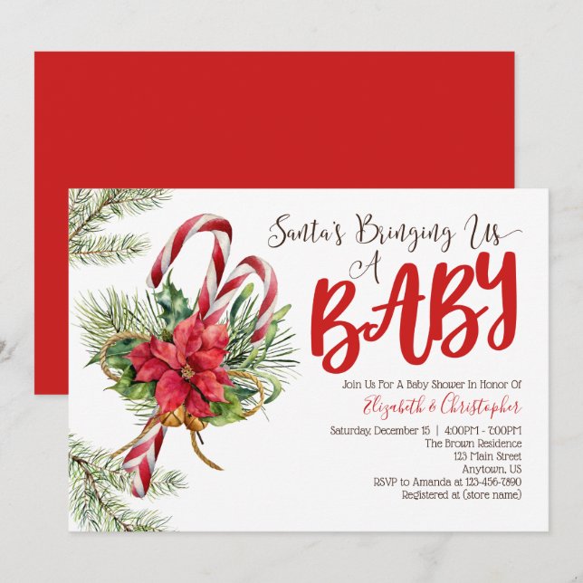 Santa's Bringing åt oss en Baby-julskuva Inbjudningar (Fram/baksida)