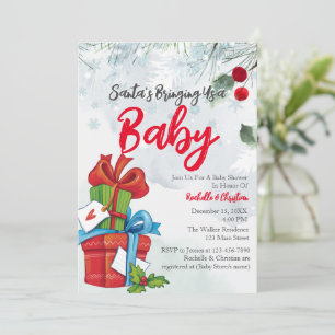 Santa's Bringing oss A Baby Julklapp Inbjudningar
