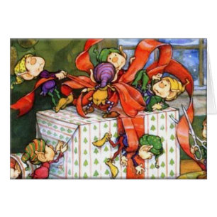 Santa's Busy Elves på julkortet Kväll Hälsningskort