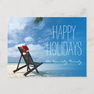 Santa's Chaise Lounge on Beach Helg Vykort