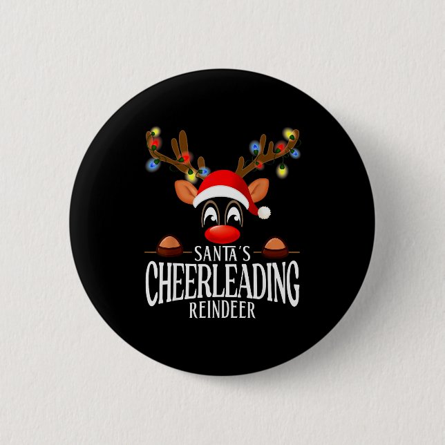 Santa's Cheerleading Reindeer Funny Xmas Matching  Knapp (Framsida)