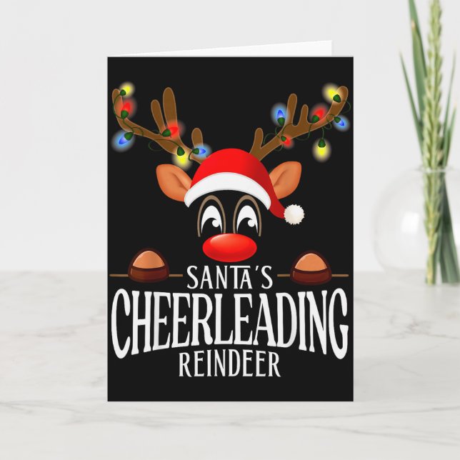 Santa's Cheerleading Reindeer Funny Xmas Matching  Kort (Framsida)