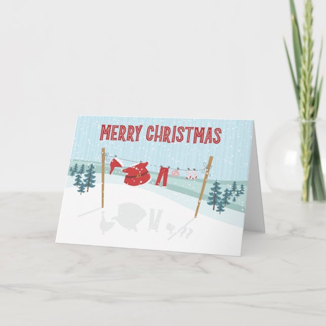 Santa's Clothesline God jul Card Kort (Framsida)