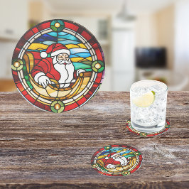 Santa's Coming to Town Stached Glass look Underlägg Papper Rund