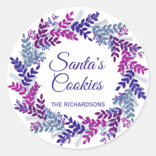 Santa's Cookies Lila God Jul Runt Klistermärke
