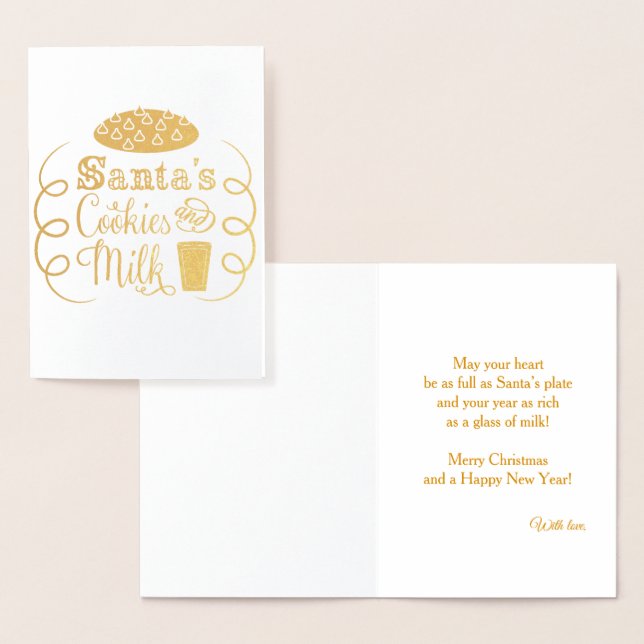 Santa's Cookies och Mjölk jul Whimsical Folierat Kort (Display)