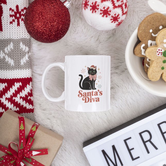 Santas diva söta julkatten för henne kaffemugg (Skapare uppladdad)