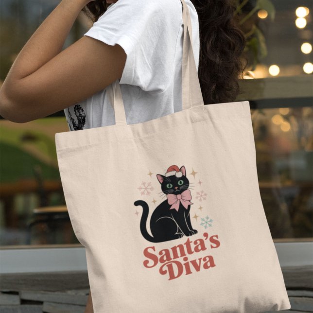 Santas diva söta julkatten för henne tygkasse (Skapare uppladdad)