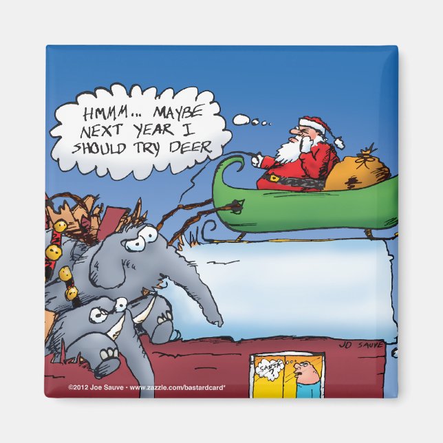 Santas Elephants Funny Helgdag Tecknad Magnet (Framsidan)