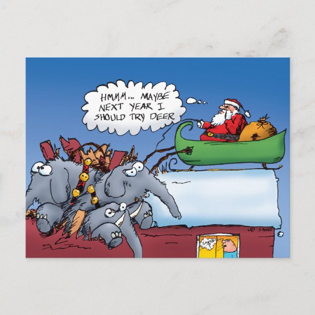 Santas Elephants Helgdag Postcard Helg Vykort (Framsida)
