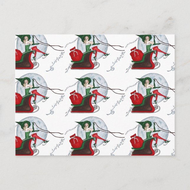 Santa's Elf och Sleigh Helg Vykort (Framsida)