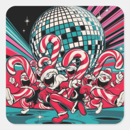 Santa's Elves Polkagrisars Dance A under Disco Bol Fyrkantigt Klistermärke