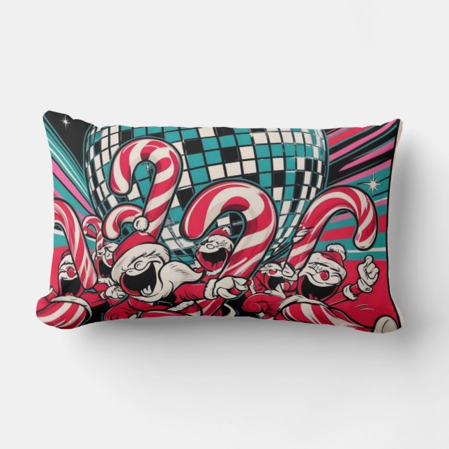 Santa's Elves Polkagrisars Dance A under Disco Bol Lumbarkudde (Framsida)