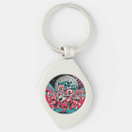 Santa's Elves Polkagrisars Dance A under Disco Bol Swirl Silverfärgad Nyckelring