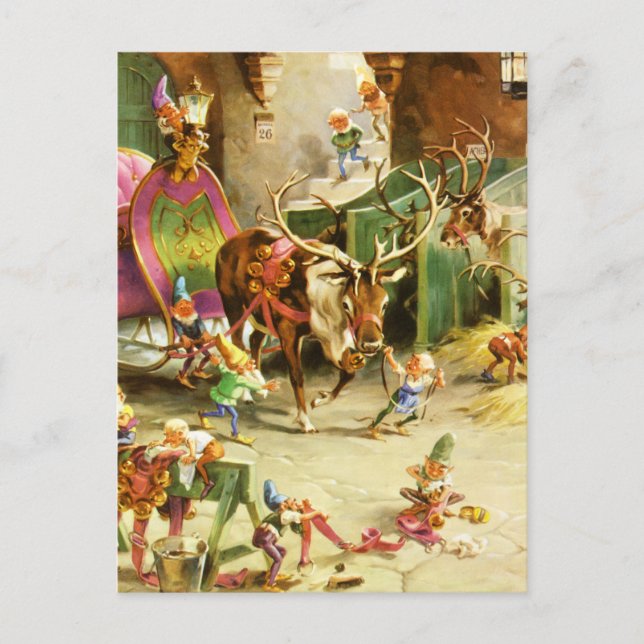 Santa's Elves & Reindeer i hans nordpolstation Helg Vykort (Framsida)