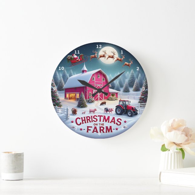 Santa's Farmhouse jultomten Rustic Helgdag Wall Stor Klocka (Hem)