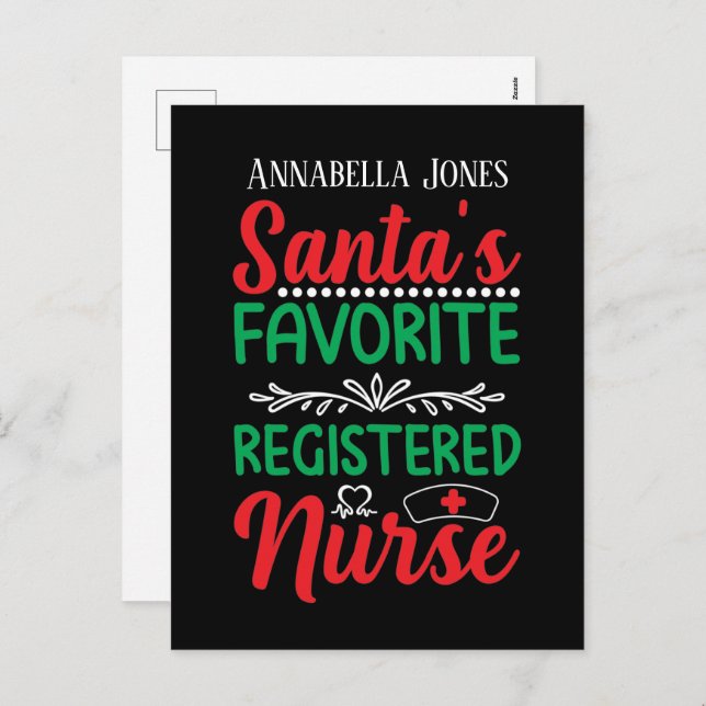 Santa's favorit registered Nurse add namn Helg Vykort (Fram/baksida)