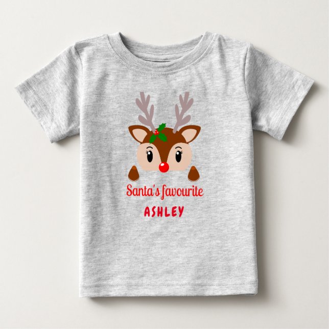 Santa's favorit, Rudolph rener baby jul T Shirt (Framsida)