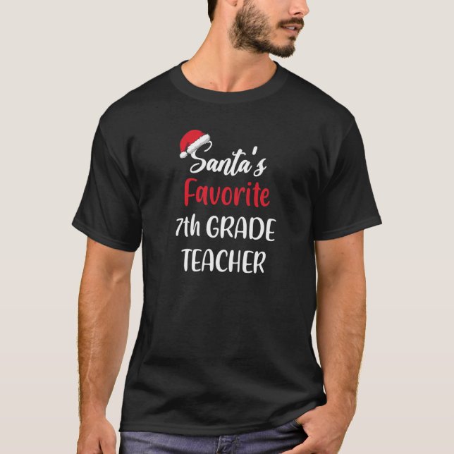 Santas Favorite 7th Grade Teacher Gift Christmas T Shirt (Framsida)