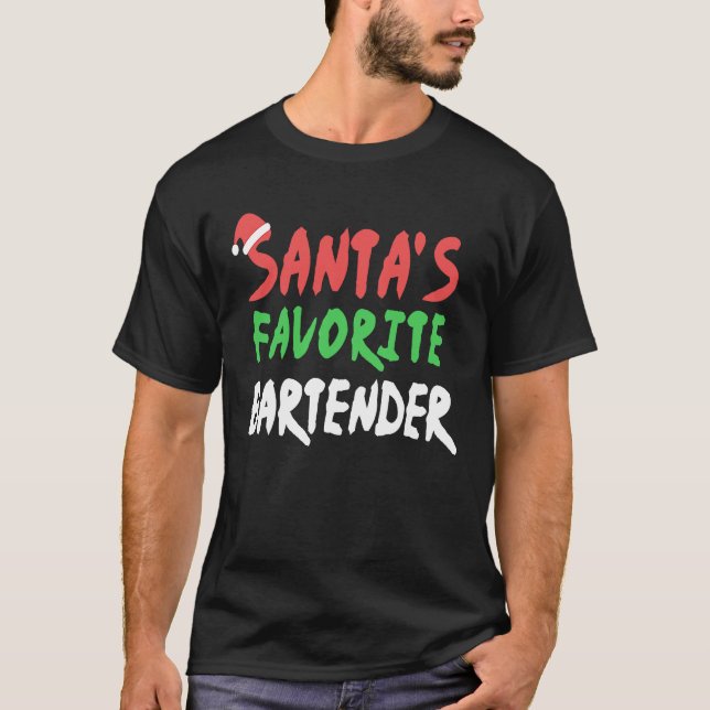 Santas Favorite Bartender Bartending Julafton Chri T Shirt (Framsida)