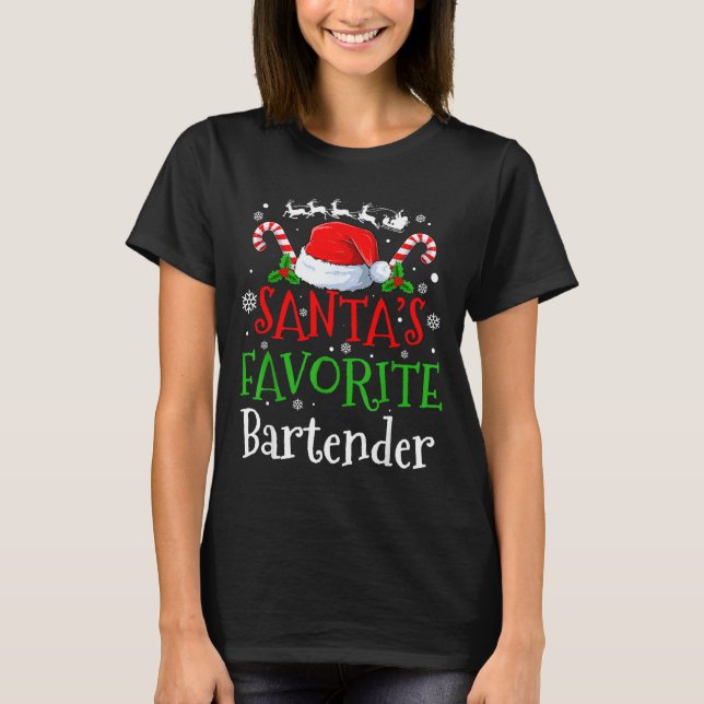 Santa's Favorite Bartender Christmas Party  T Shirt (Framsida)