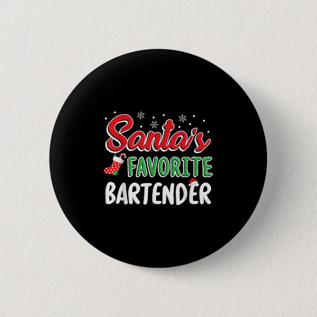 Santa's Favorite Bartender T Shirt Cute Xmas Party Knapp (Framsida)