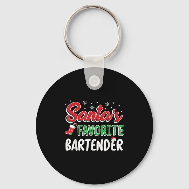 Santa's Favorite Bartender T Shirt Cute Xmas Party Nyckelring (Framsida)