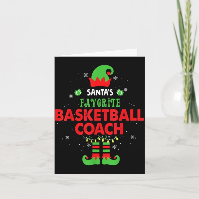 Santa's Favorite Basketball Coach Funny Elf Family Kort (Framsida)