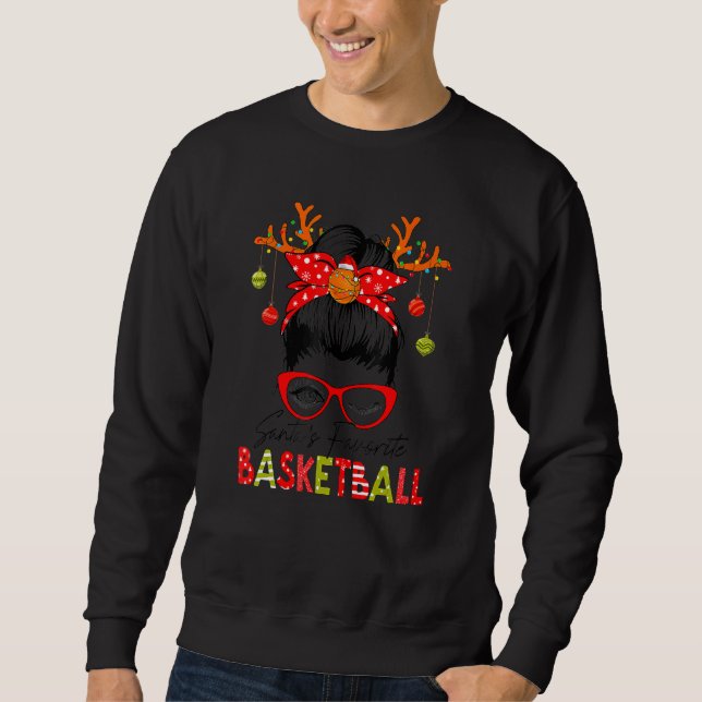 Santa's Favorite Basketball Julafton Messy Bun San Lång Ärmad Tröja (Framsida)