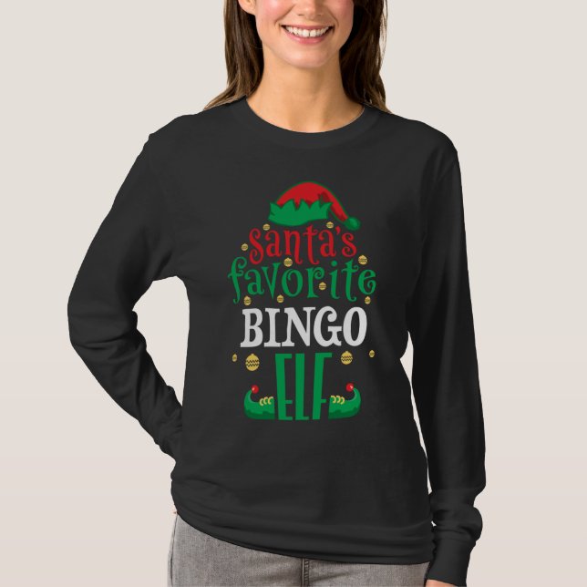 Santa's Favorite Bingo Elf-julmatchning T Shirt (Framsida)