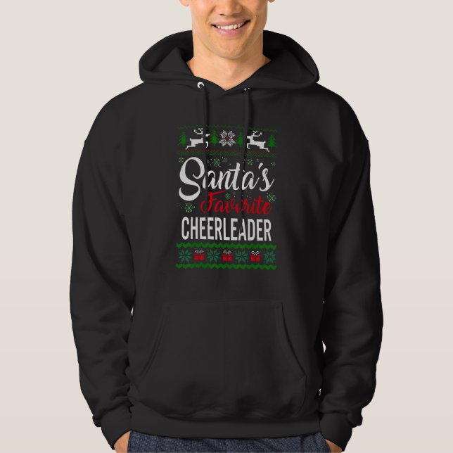 Santa's Favorite Cheerleader Christmas Ugly Sweate Hoodie (Framsida)