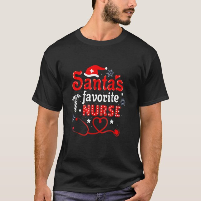 Santa's Favorite CNA Nurse  Santa Hat Candy cane X T Shirt (Framsida)