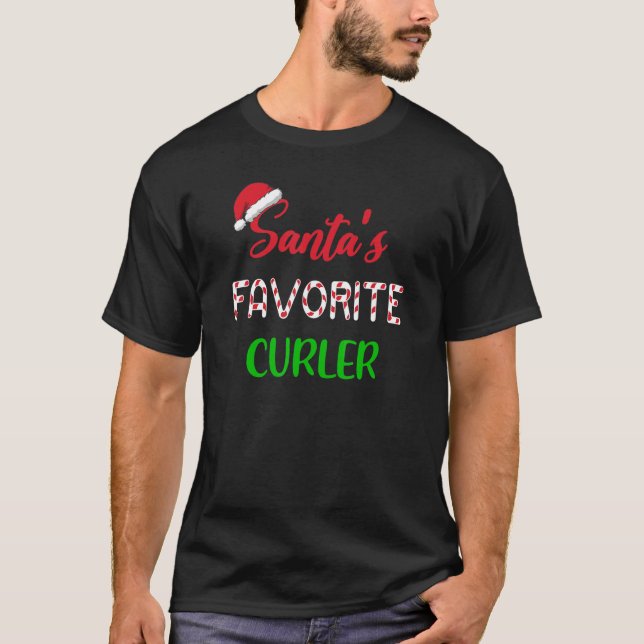 Santas Favorite Curler   Funny Curling Christmas T Shirt (Framsida)