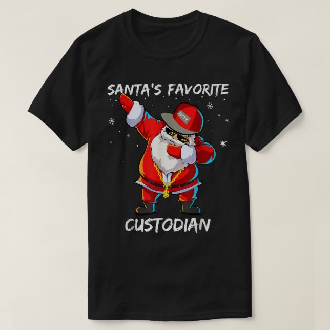 Santa's Favorite Custodian Funny Dabbing Santa Chr T Shirt (Design framsida)