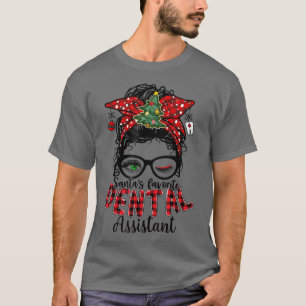 Santa's Favorite Dental Assistant Messy Bun Jesus T Shirt