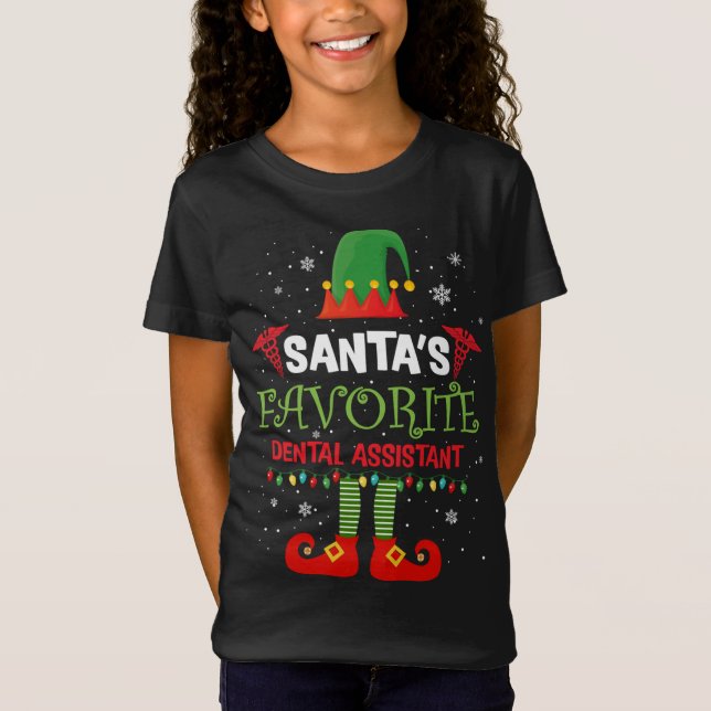 Santa's Favorite Dental Assistant Santa Hat Ljus T Shirt (Framsida)