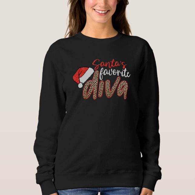 Santa's Favorite Diva Leopard jul God jul T Shirt (Framsida)
